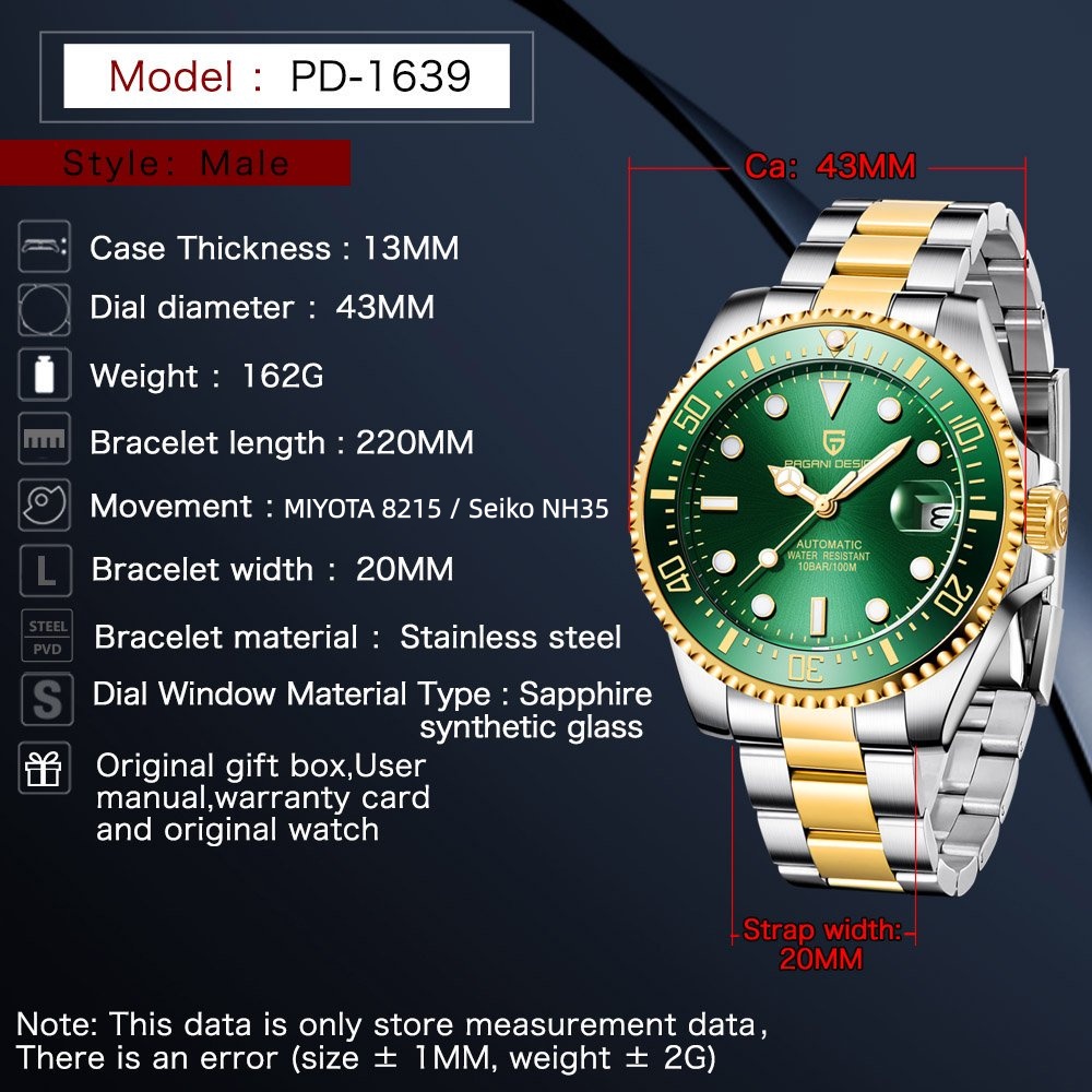 PAGANI Design PD1639 Orologio  - Rolex Watch Submariner recensione e prezzo